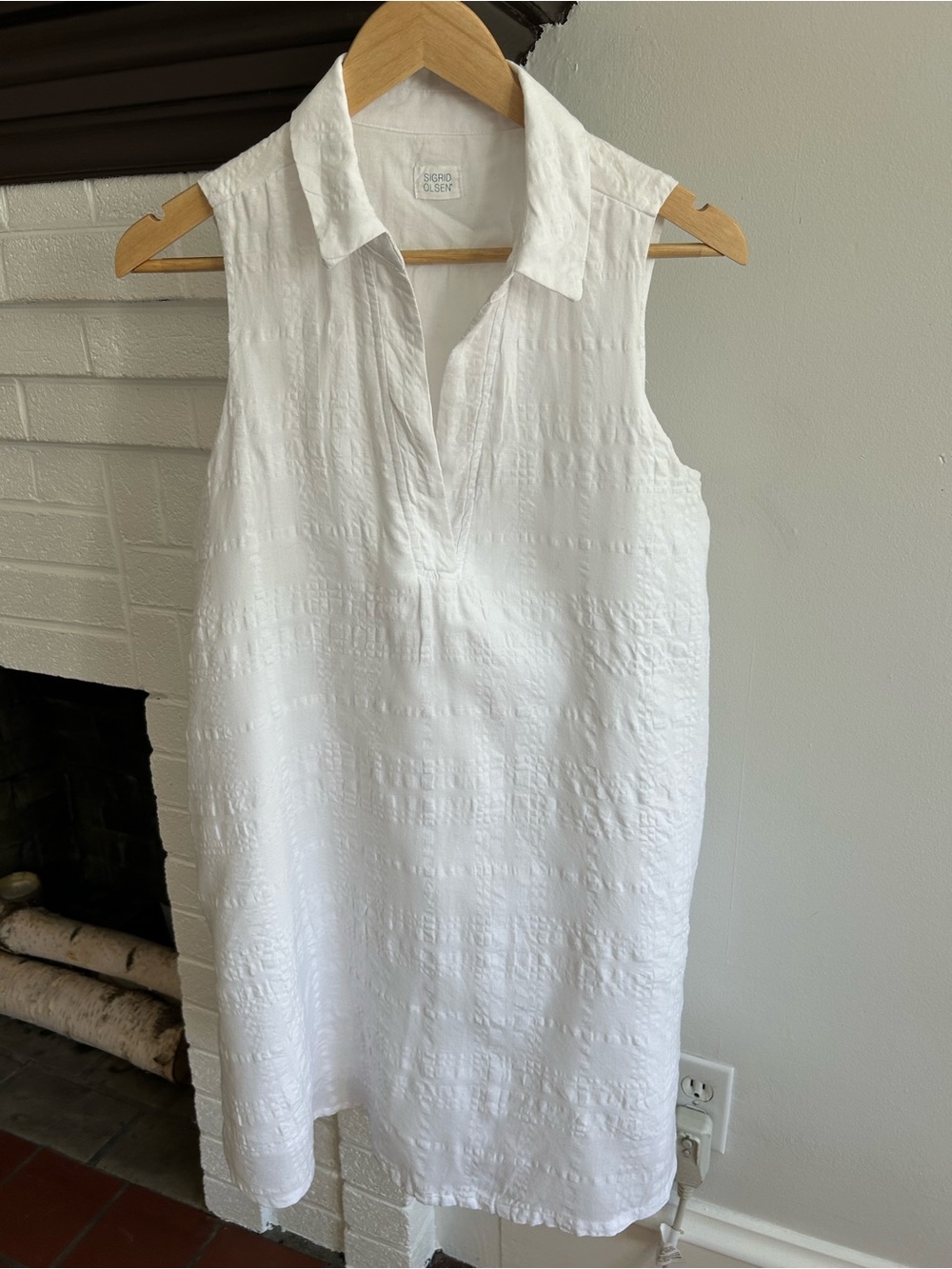 Sigrid Olsen Sleeveless White Collared Midi Shift Dress